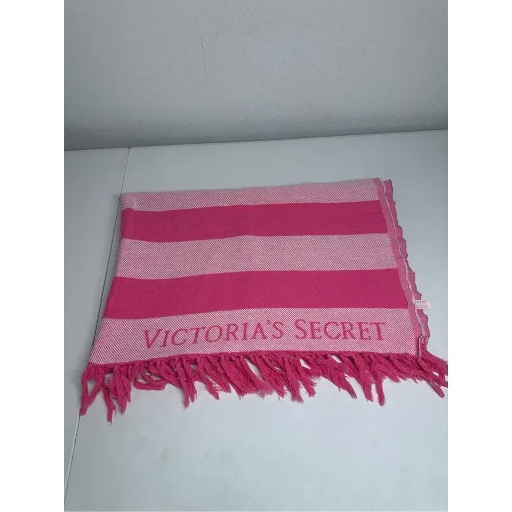 Limited Edition Rare Victoria Secrets PINK Striped Beach Towel Blanket 54”x40”